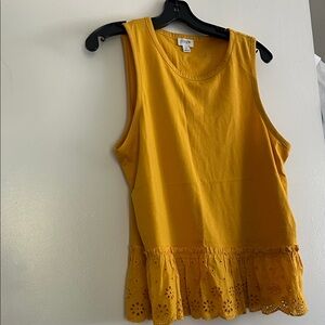J. Crew Mustard Yellow Eyelet Trim Tank Top